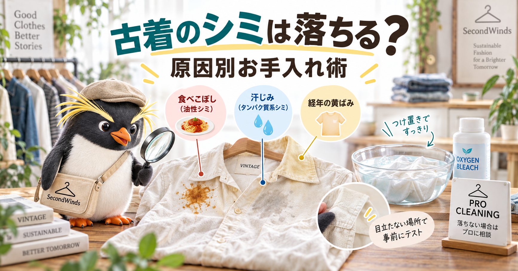 古着のシミは落ちる?原因別お手入れ術