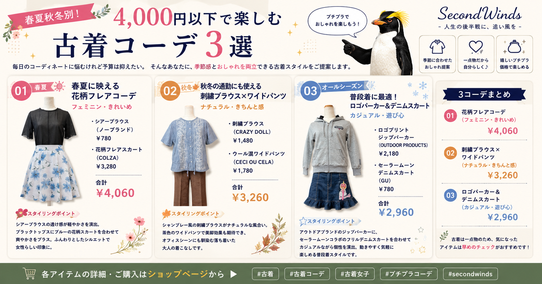 春夏秋冬別!4,000円以下で楽しむ古着コーデ3選