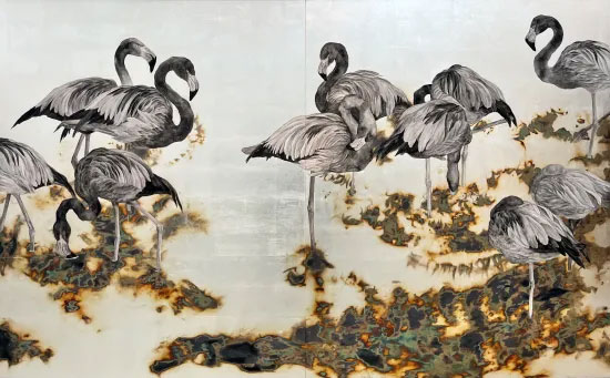 水景紅鶴図(すいけいこうかくず)