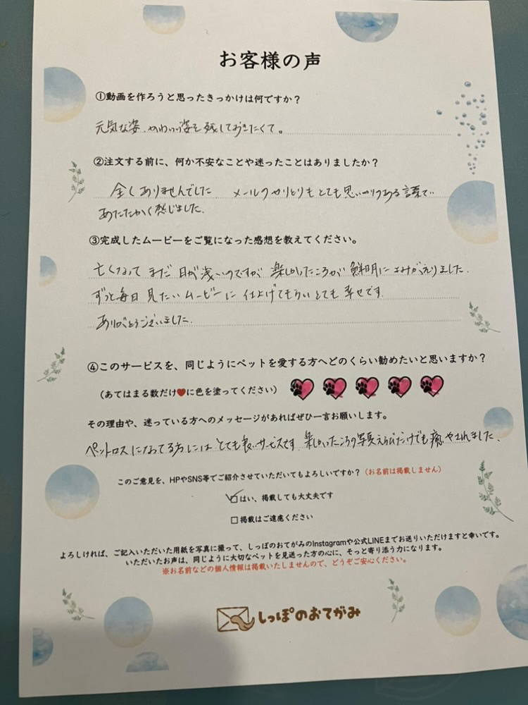 🕊️お客様の声をいただきました