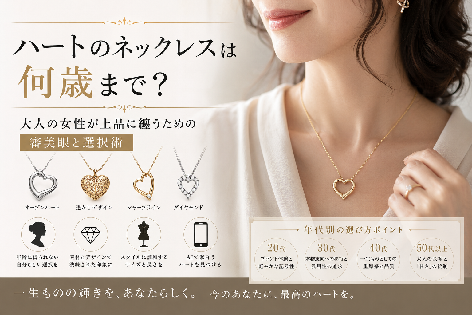 ハートのネックレスは何歳まで？大人の女性が上品に纏うための審美眼と選択術