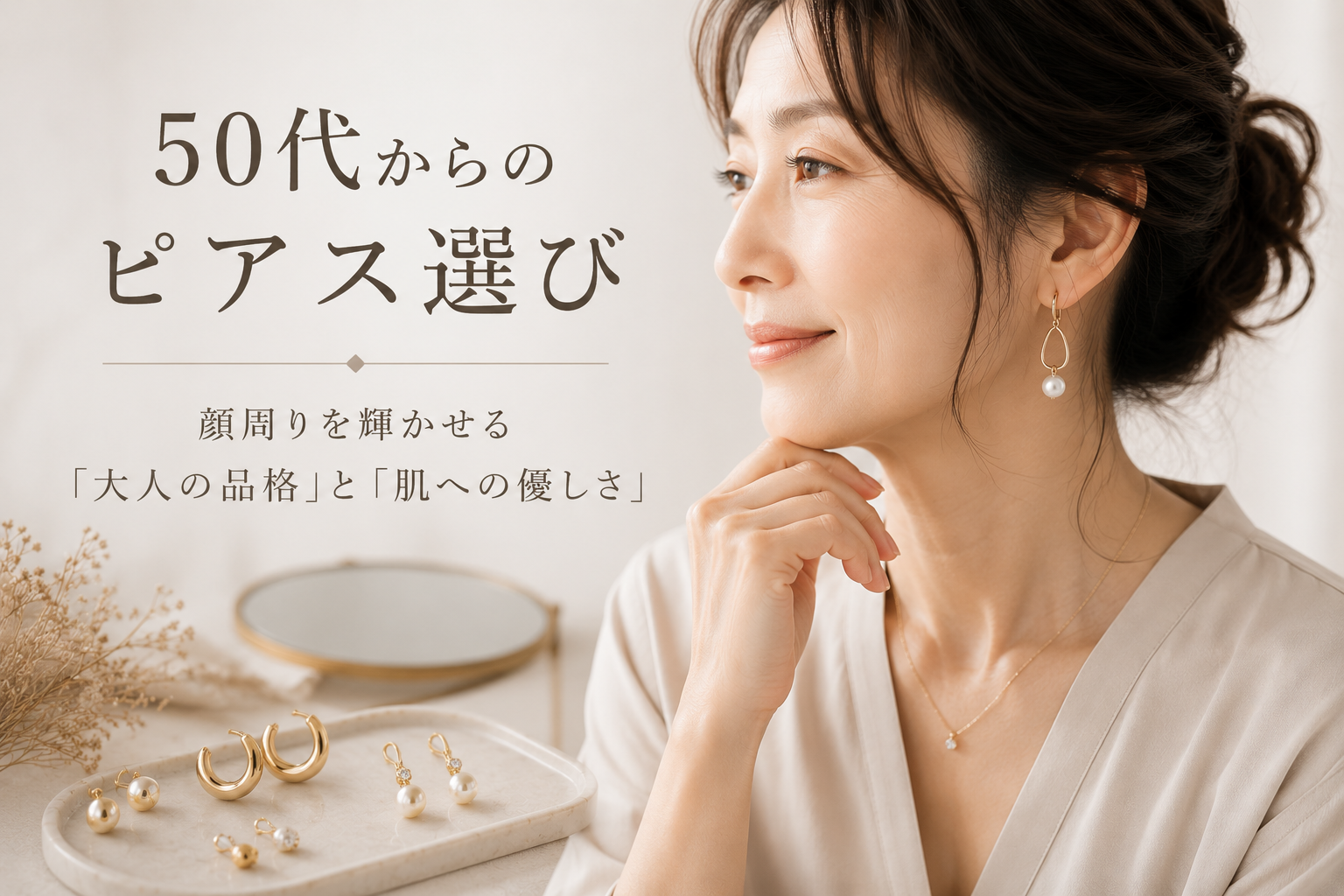 50代からのピアス選び：顔周りを輝かせる「大人の品格」と「肌への優しさ」
