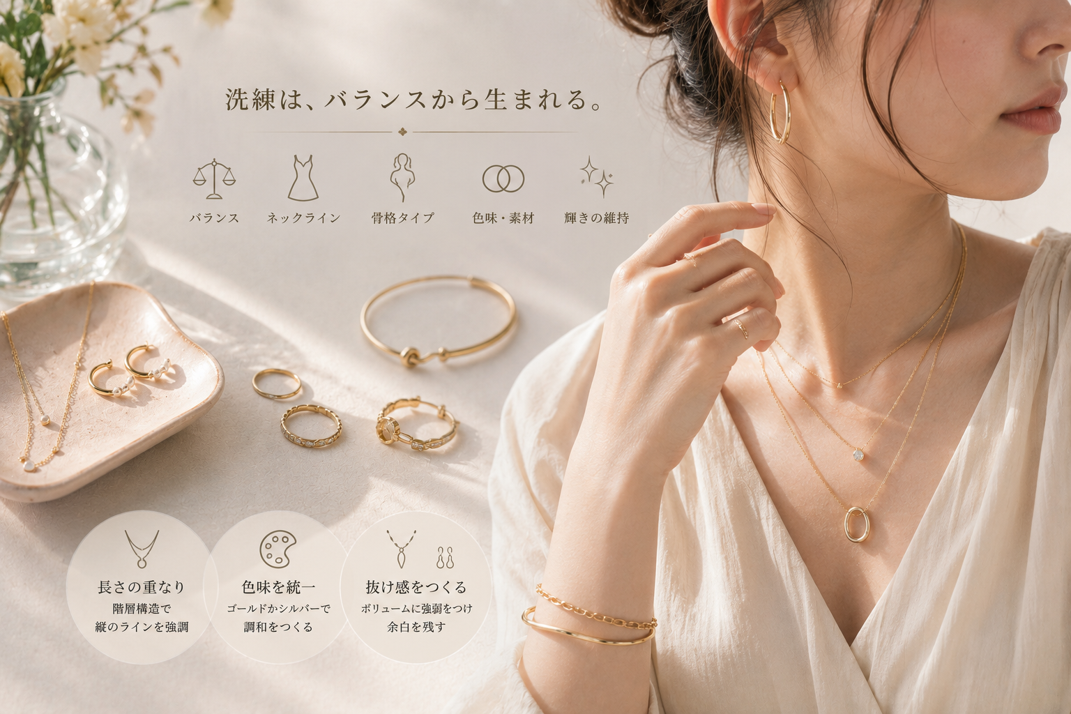 アクセサリーの付け方とバランスの黄金律：洗練された印象を作る論理的スタイリング術