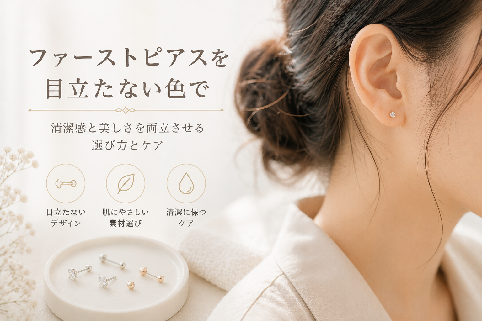 ファーストピアスを目立たない色で：清潔感と美しさを両立させる選び方とケア