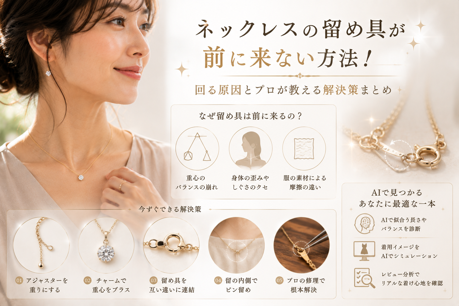ネックレスの留め具が前に来ない方法！回る原因とプロが教える解決策まとめ
