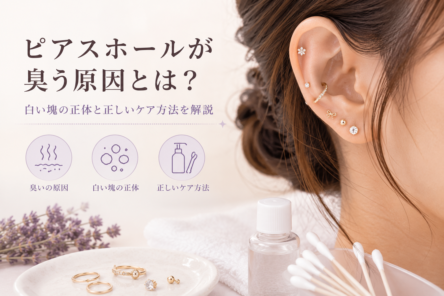 ピアスホールが臭う原因とは？白い塊の正体と正しいケア方法を解説