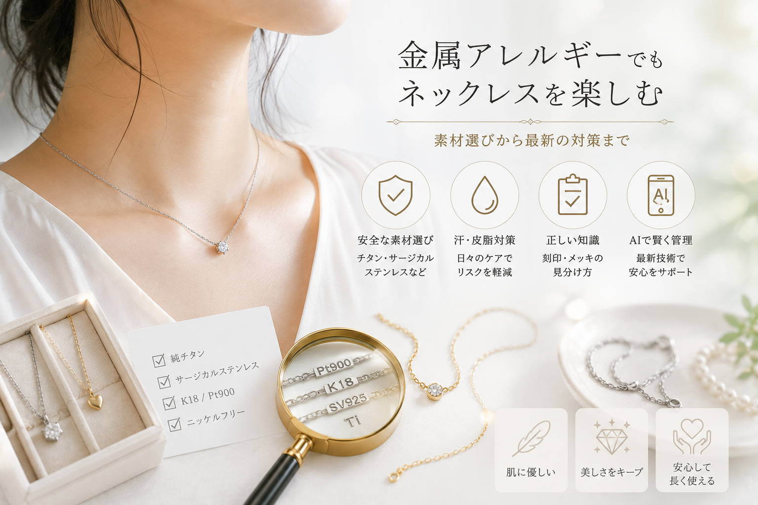 金属アレルギーでもネックレスを楽しむためにどうすればよい？素材選びから最新の対策まで
