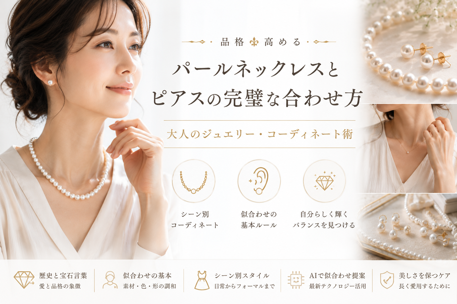 パールネックレスとピアスの完璧な合わせ方:品格を高める大人のジュエリー・コーディネート術