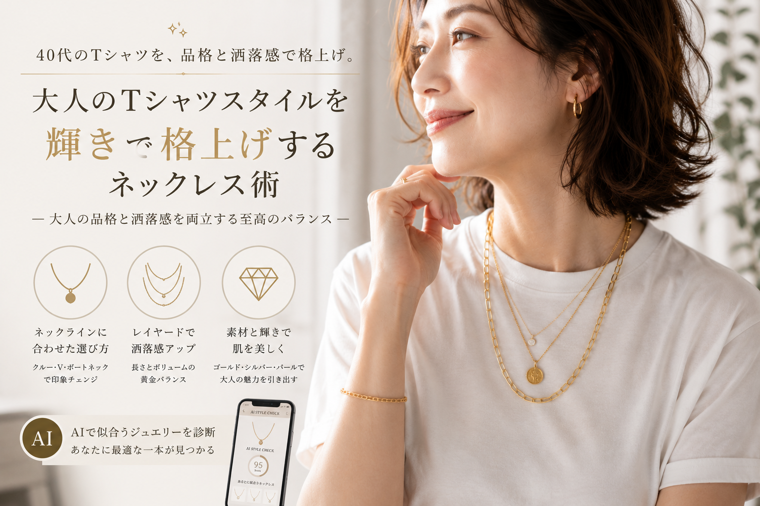 40代のTシャツスタイルを格上げするネックレス術:大人の品格と洒落感を両立する至高のバランス