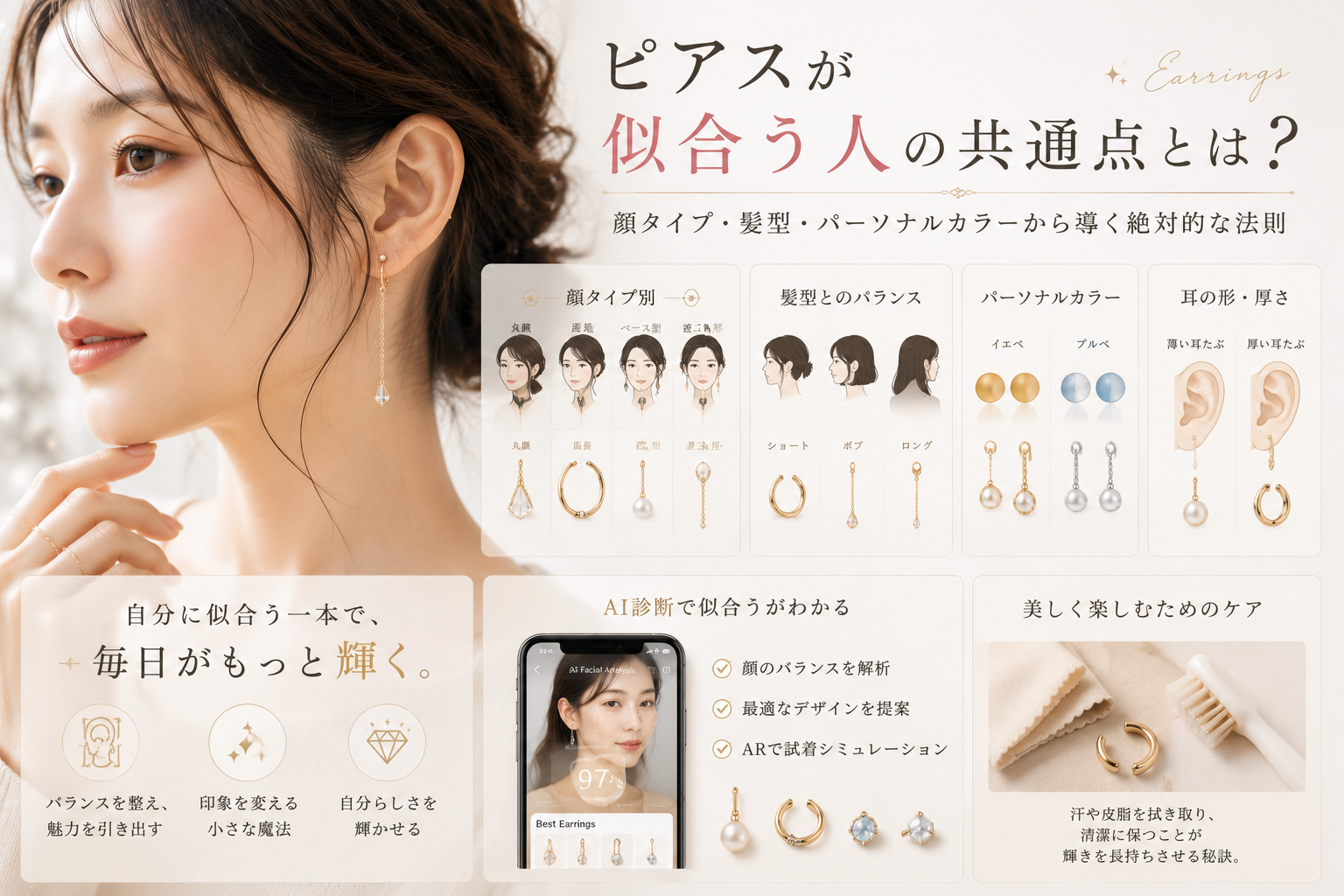 ピアスが似合う人の共通点とは？顔タイプ・髪型・パーソナルカラーから導く絶対的な法則