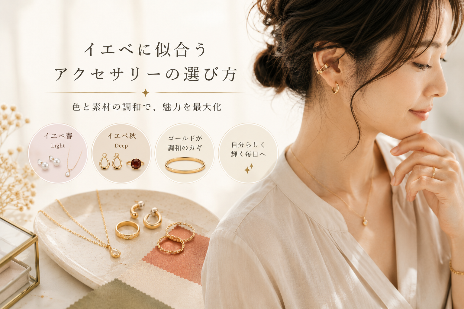 イエローベース（イエベ）の方に似合うアクセサリーの選び方：色と素材の調和で魅力を最大化する