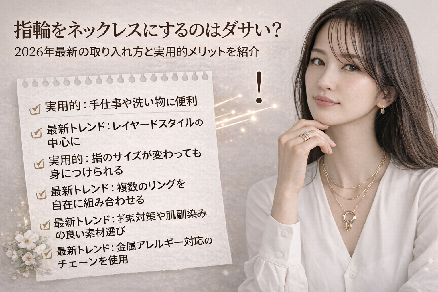 指輪をネックレスにするのはダサい？2026年最新の取り入れ方と実用的メリットを紹介