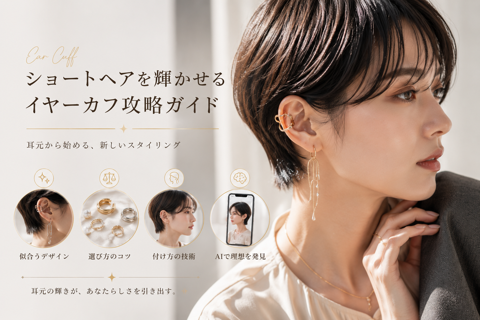 ショートヘアを輝かせるイヤーカフの選び方|耳元から洗練されるスタイリング術