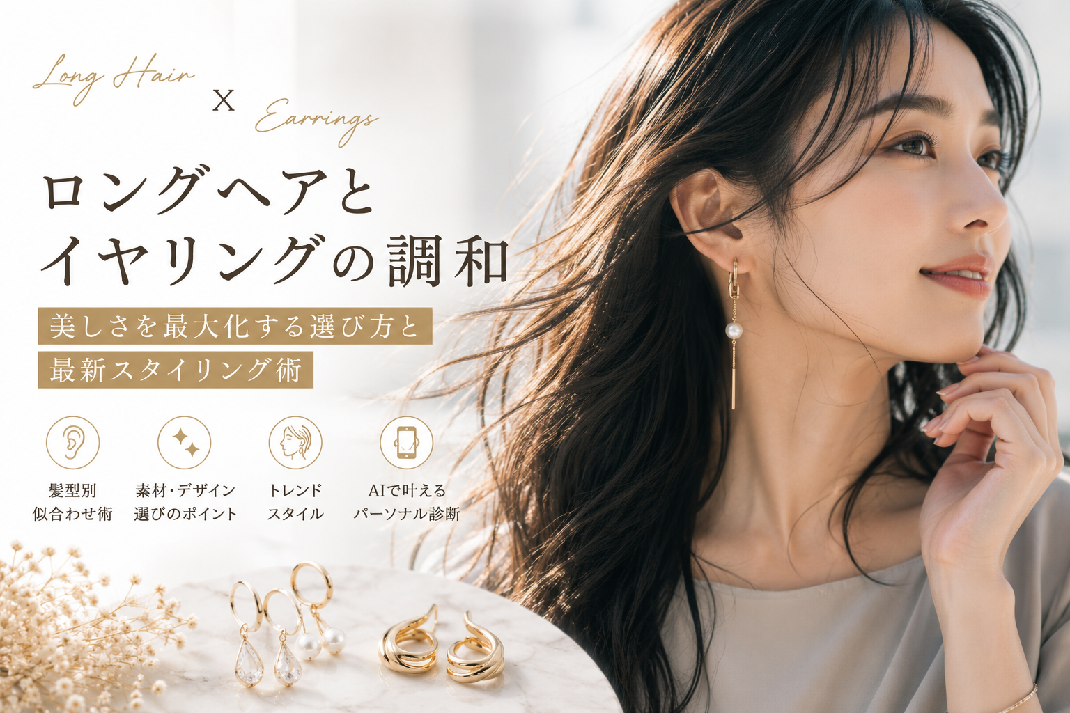 ロングヘアとイヤリングの調和：美しさを最大化する選び方と最新スタイリング術