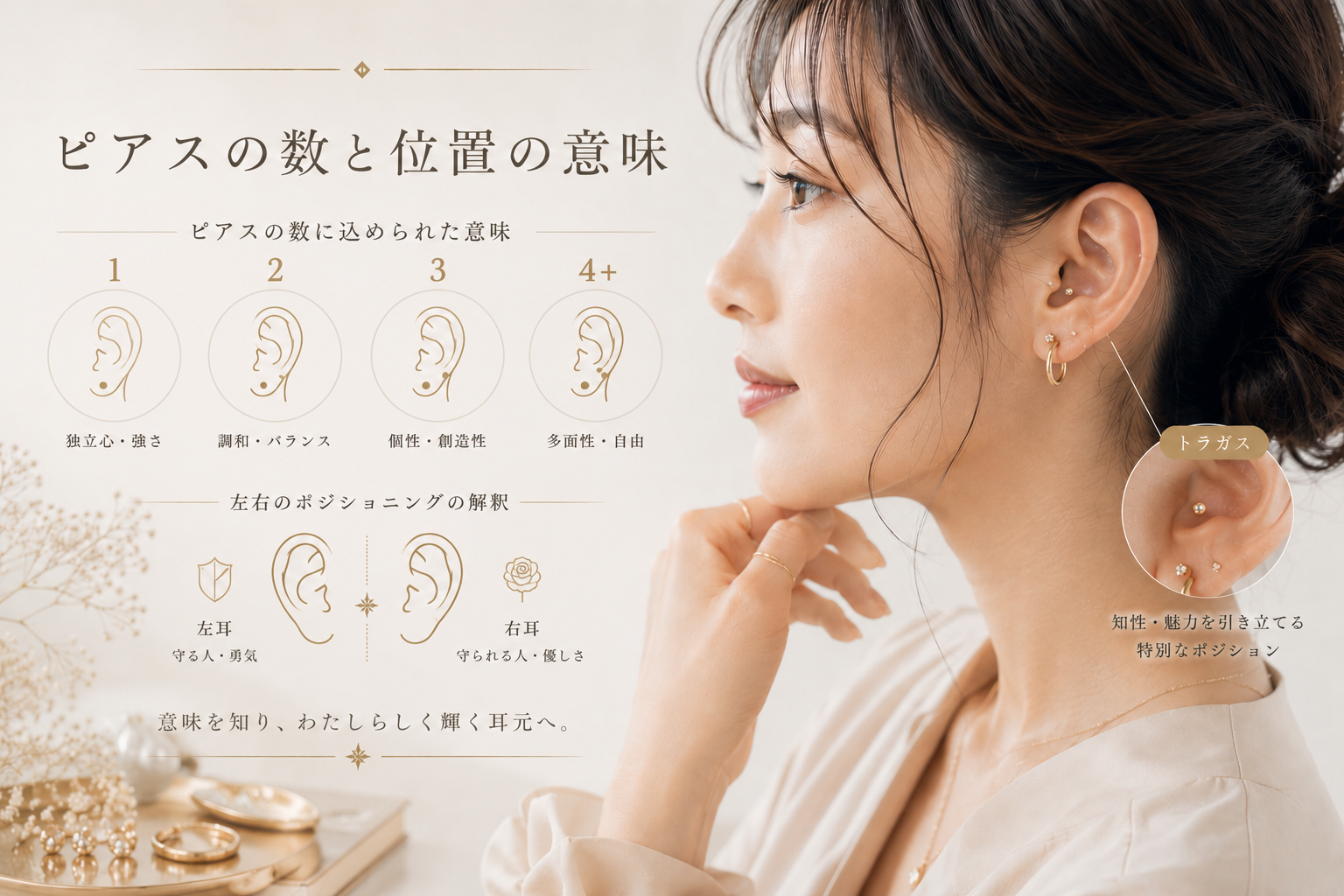 ジュエリーの深い世界:ピアスの数と位置に隠された意味と心理的効果