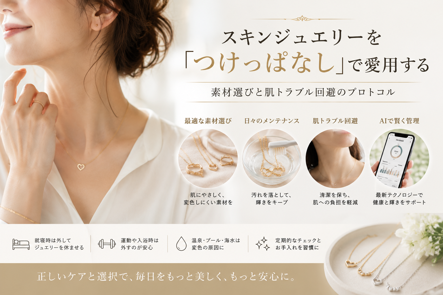スキンジュエリーを「つけっぱなし」で愛用するための基礎知識：素材選びと肌トラブル回避のプロトコル