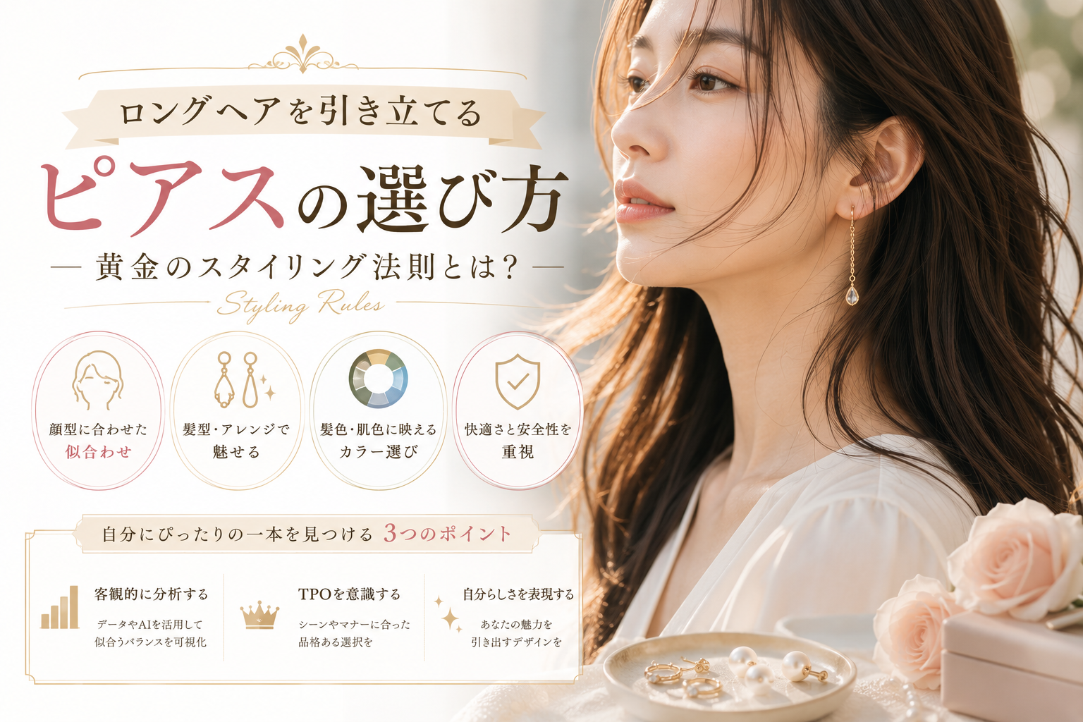 ロングヘアを引き立てるピアスの選び方|黄金のスタイリング法則とは?