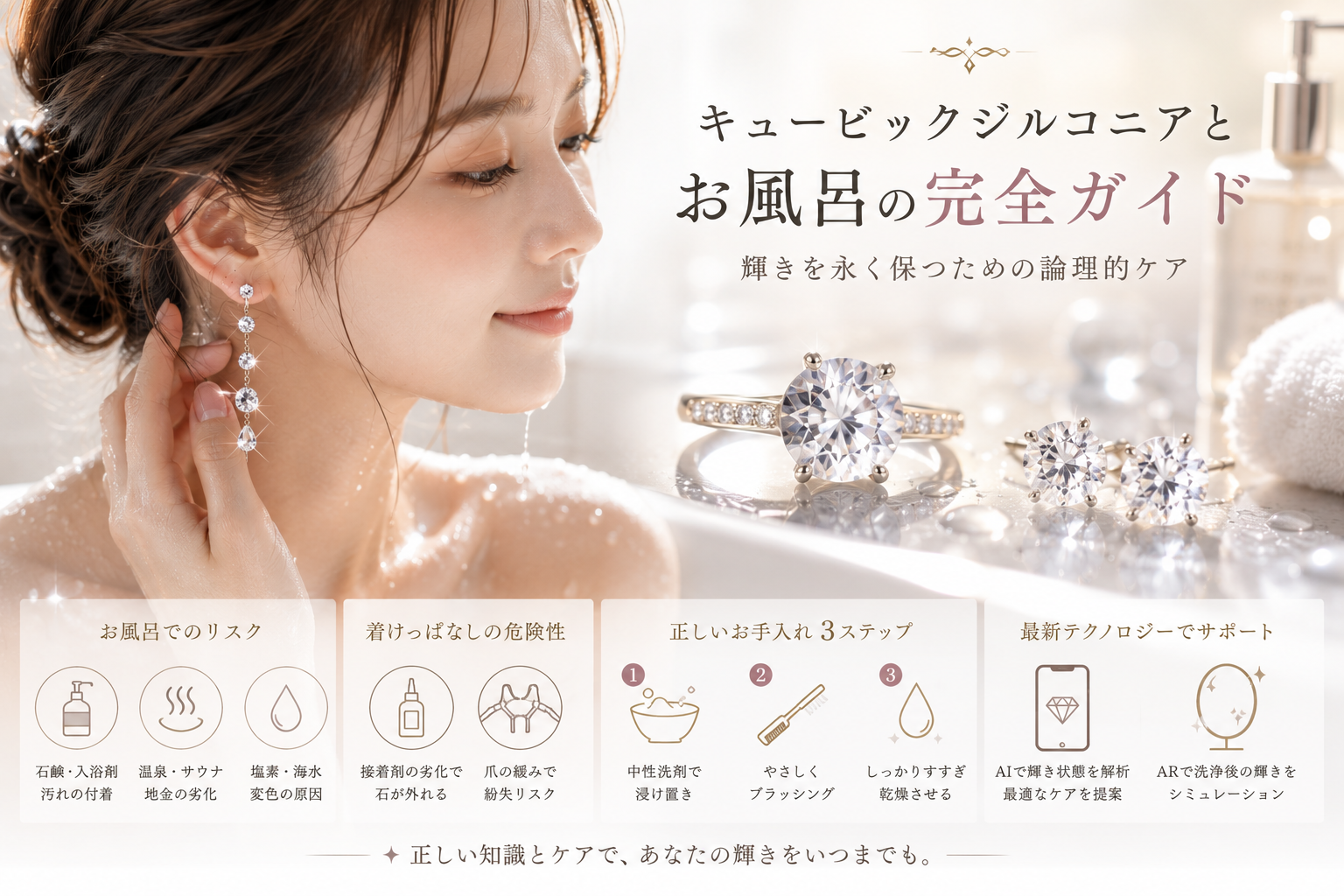キュービックジルコニアとお風呂の基礎知識：輝きを永く保つための論理的ケア