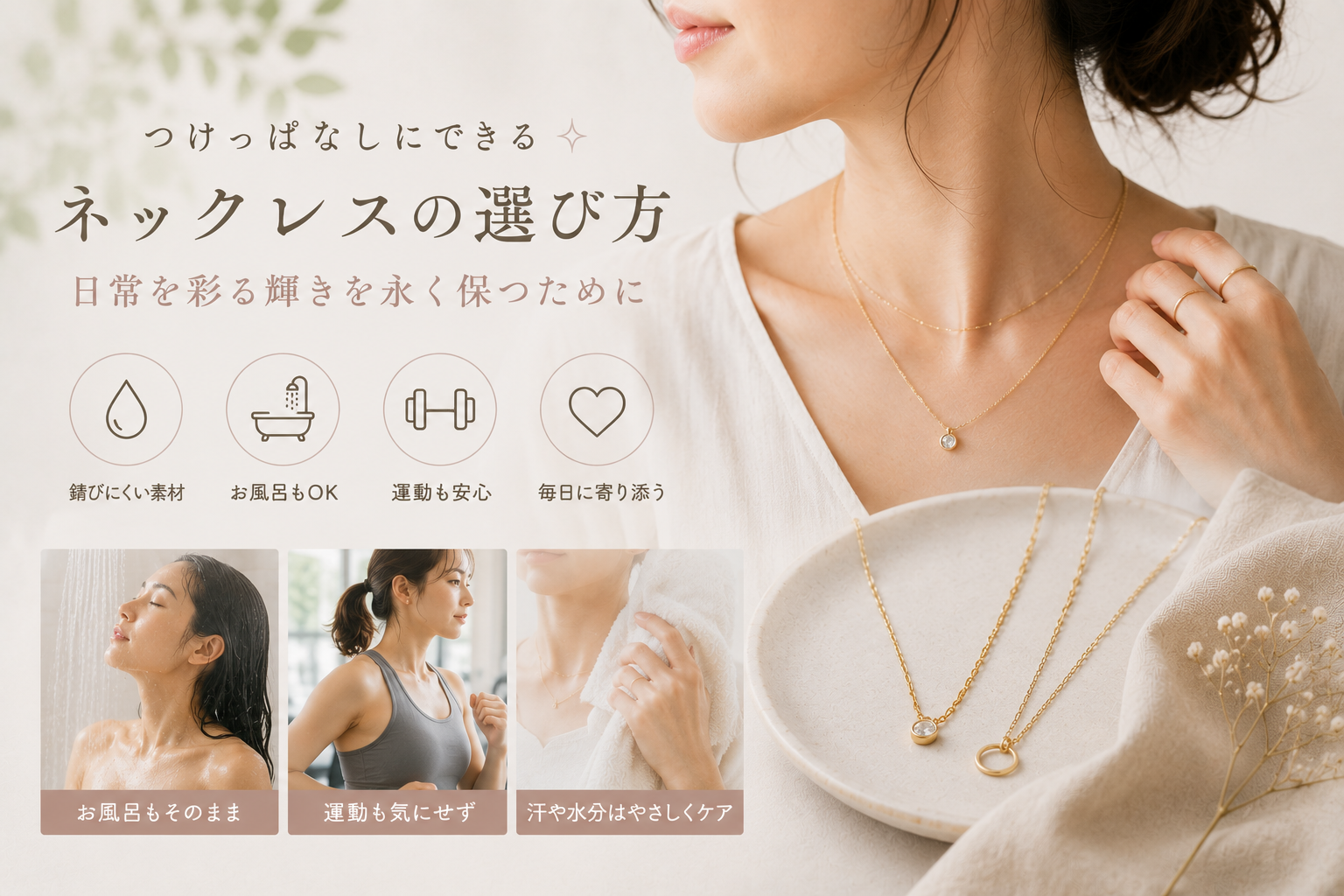 つけっぱなしにできるネックレスの選び方:日常を彩る輝きを永く保つために