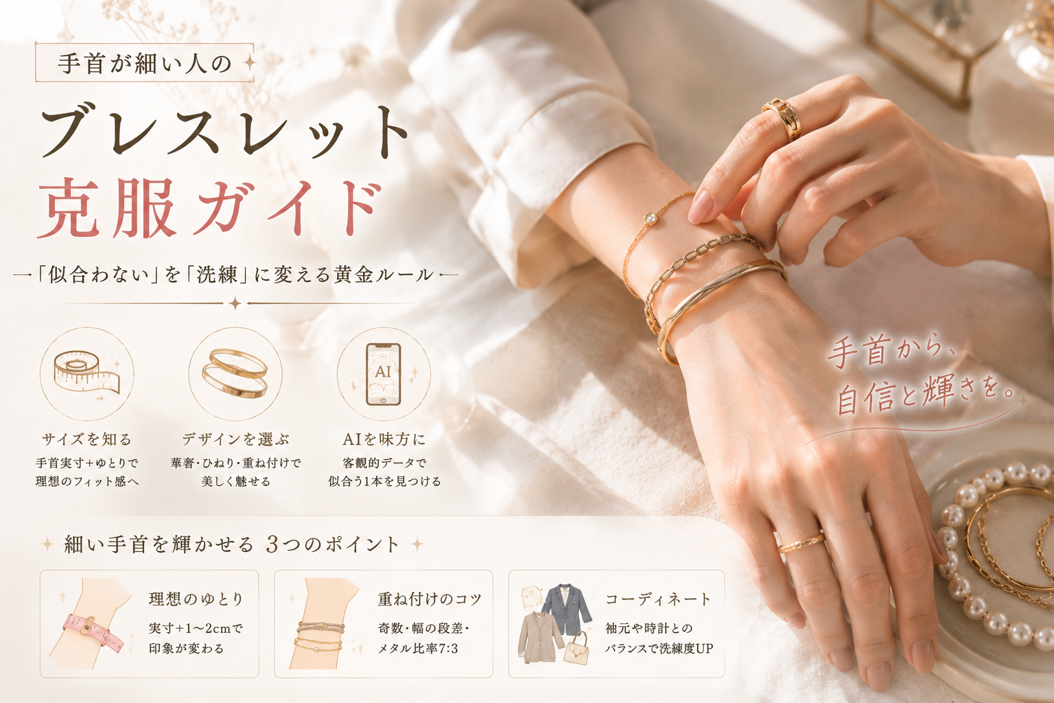 手首が細い人のためのブレスレット選び｜「似合わない」を「洗練」に変える黄金ルール