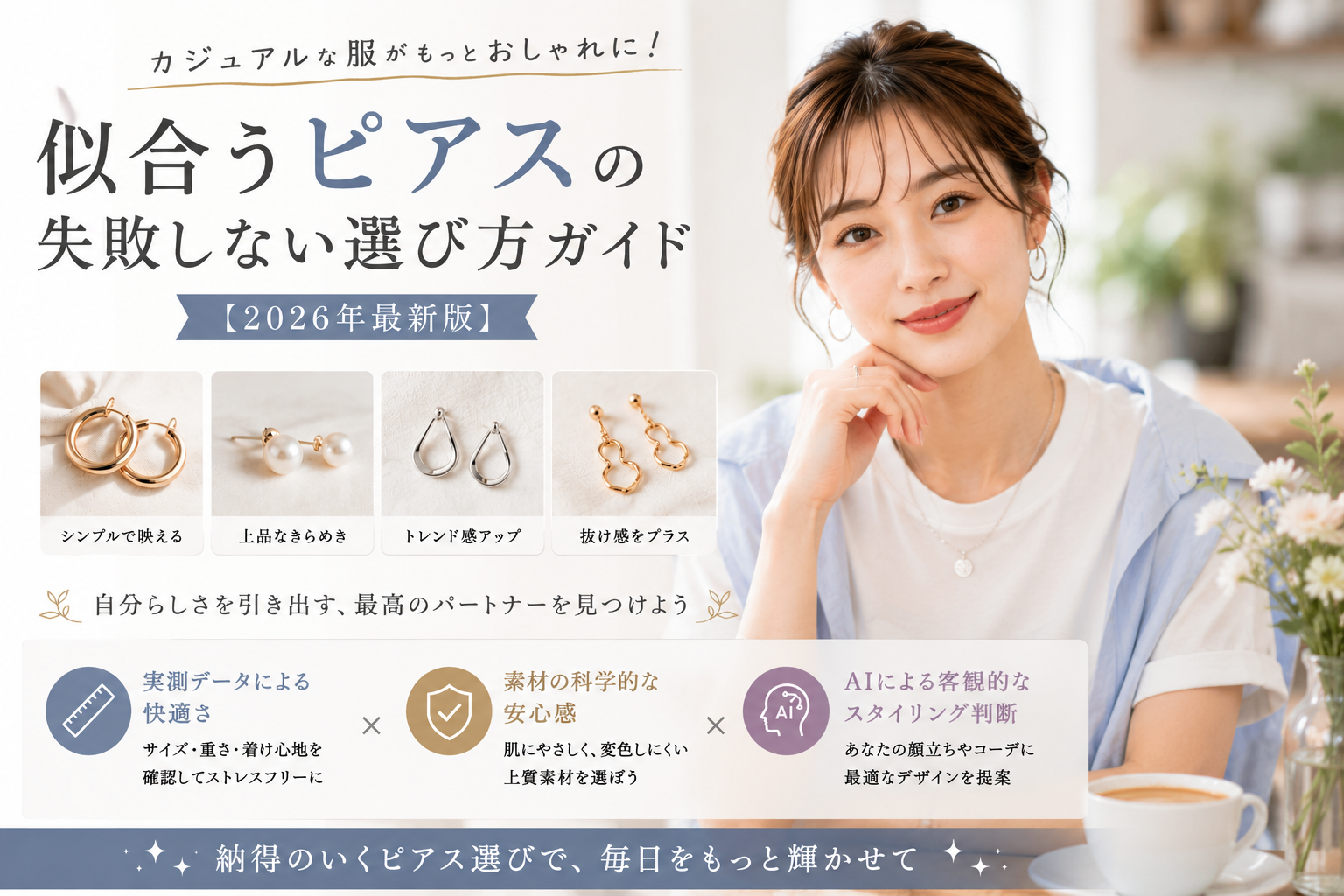 カジュアルな服に合うピアス選び｜普段着がおしゃれに見違えるポイントとは