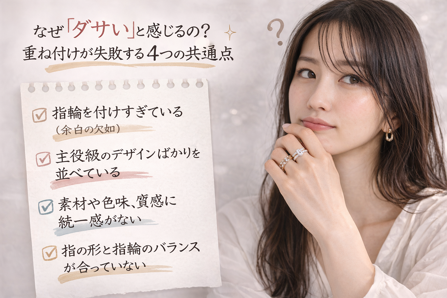 指輪の重ね付けがダサいのはなぜ？『1:2の法則』で叶える大人の洗練された手元の作り方