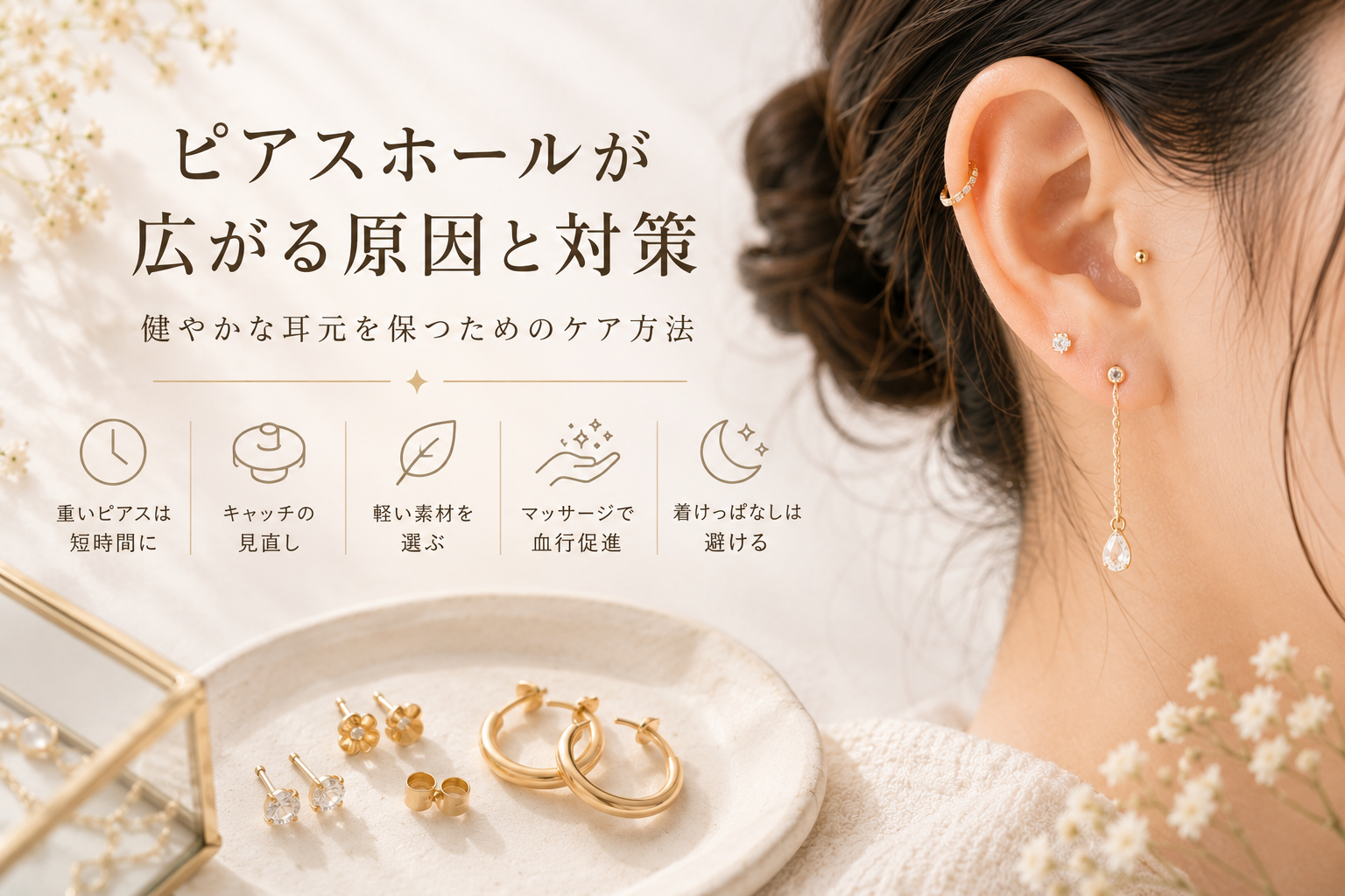 ピアスホールが広がる原因と対策｜健やかな耳元を保つためのケア方法