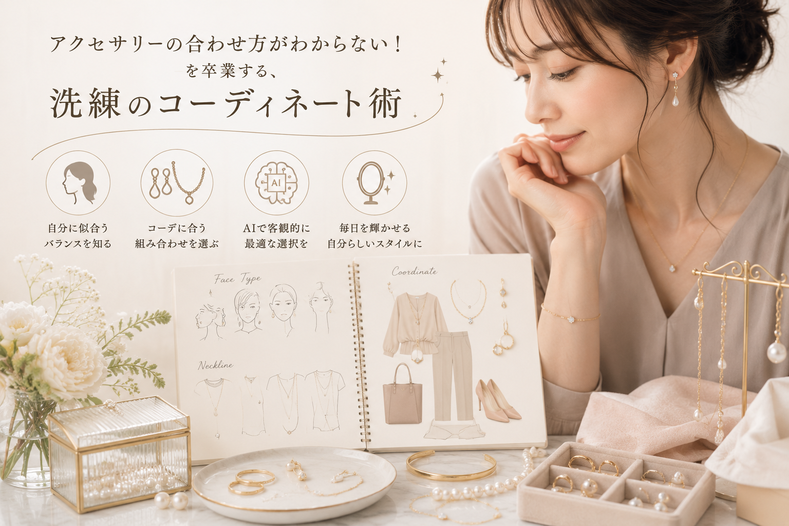 アクセサリーの合わせ方がわからない!を卒業する、洗練された大人バランスの作り方