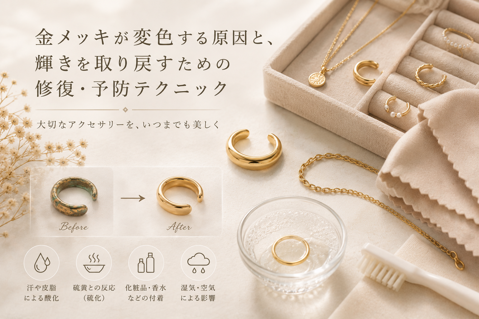 金メッキが変色する原因と、輝きを取り戻すための修復・予防テクニック
