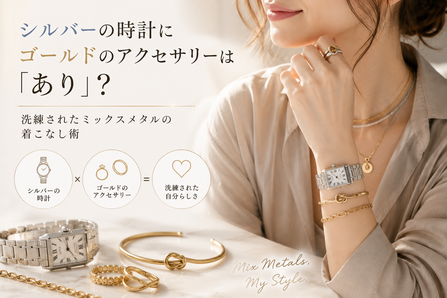 シルバーの時計にゴールドのアクセサリーは「あり」?洗練されたミックスメタルの着こなし術