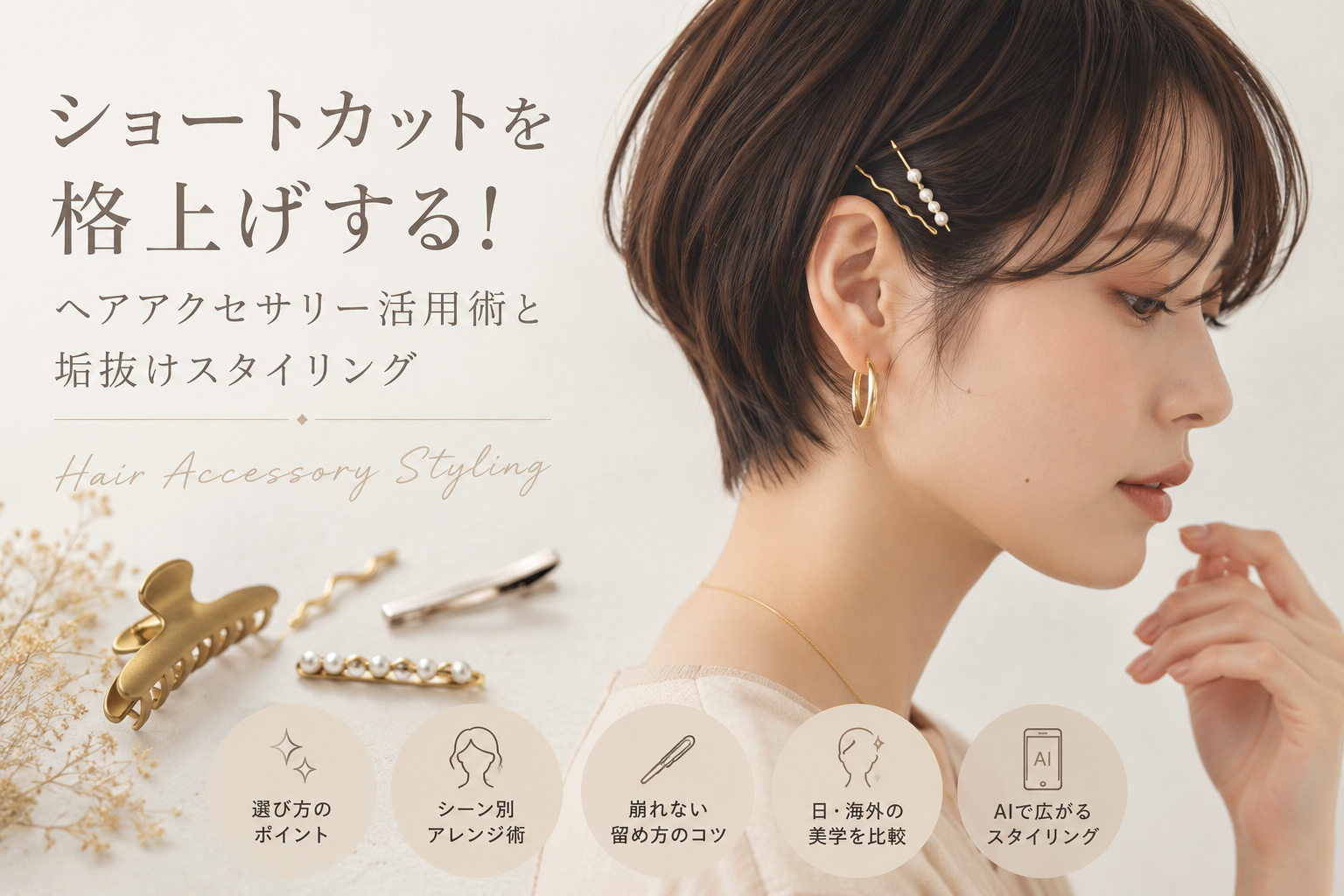 ショートカットを格上げする!ヘアアクセサリー活用術と垢抜けスタイリング
