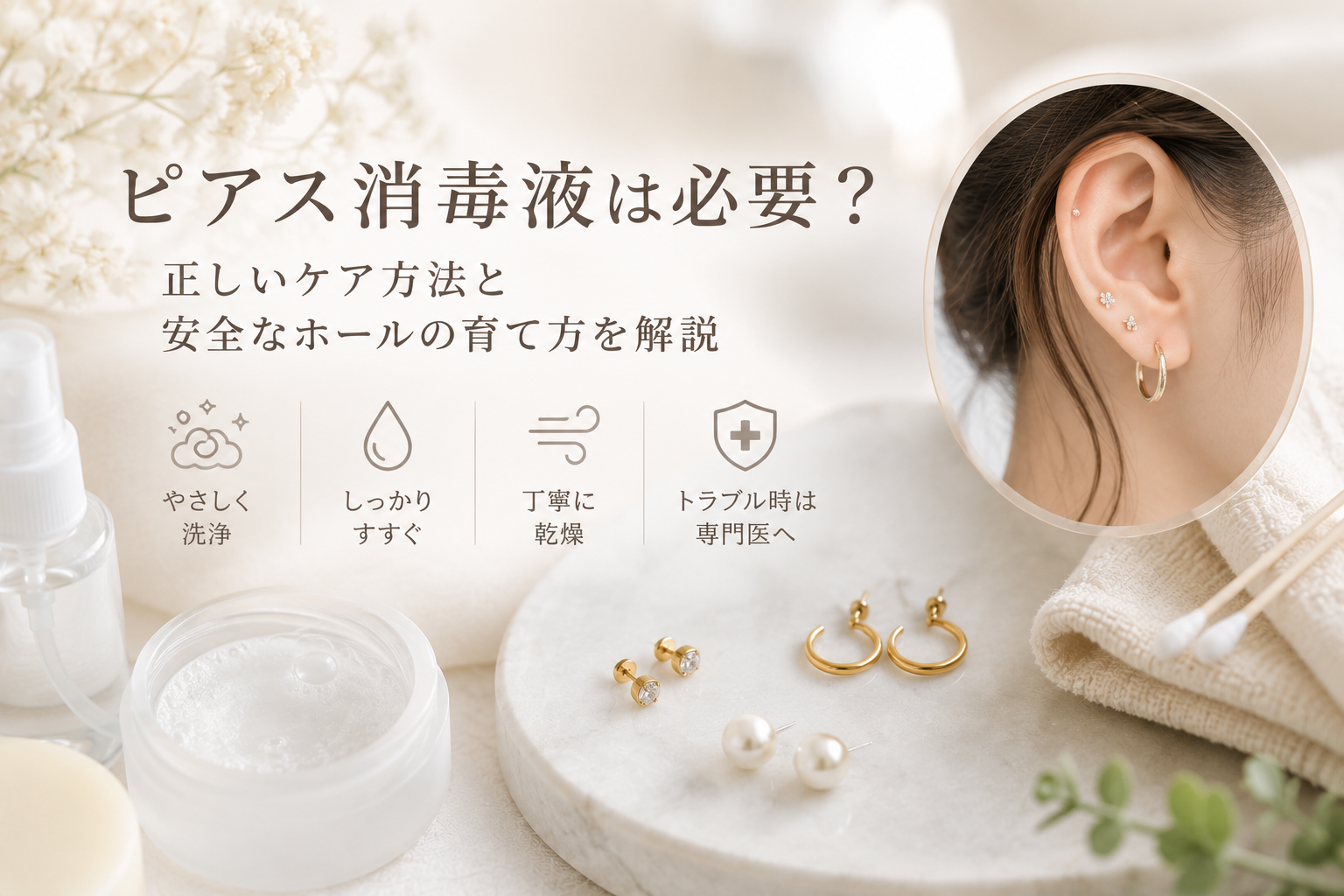 ピアス消毒液は必要？正しいケア方法と安全なホールの育て方を解説