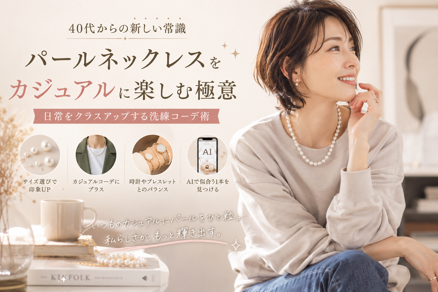 パールネックレスを40代がカジュアルに楽しむ極意｜日常をクラスアップする洗練コーデ術