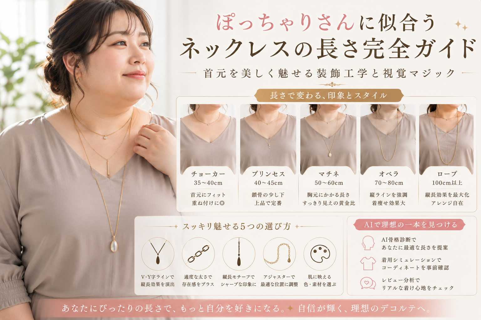 ぽっちゃりさんに似合うネックレスの長さ完全ガイド：首元を美しく魅せる装飾工学と視覚マジック