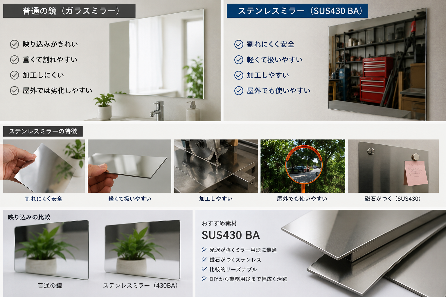 <通常の鏡との違いは? 割れにくい「ステンレスミラー」を比較解説>