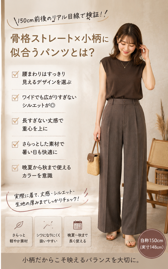 骨格ストレート×小柄に似合うパンツは?150cm前後の晩夏・秋パンツ選び