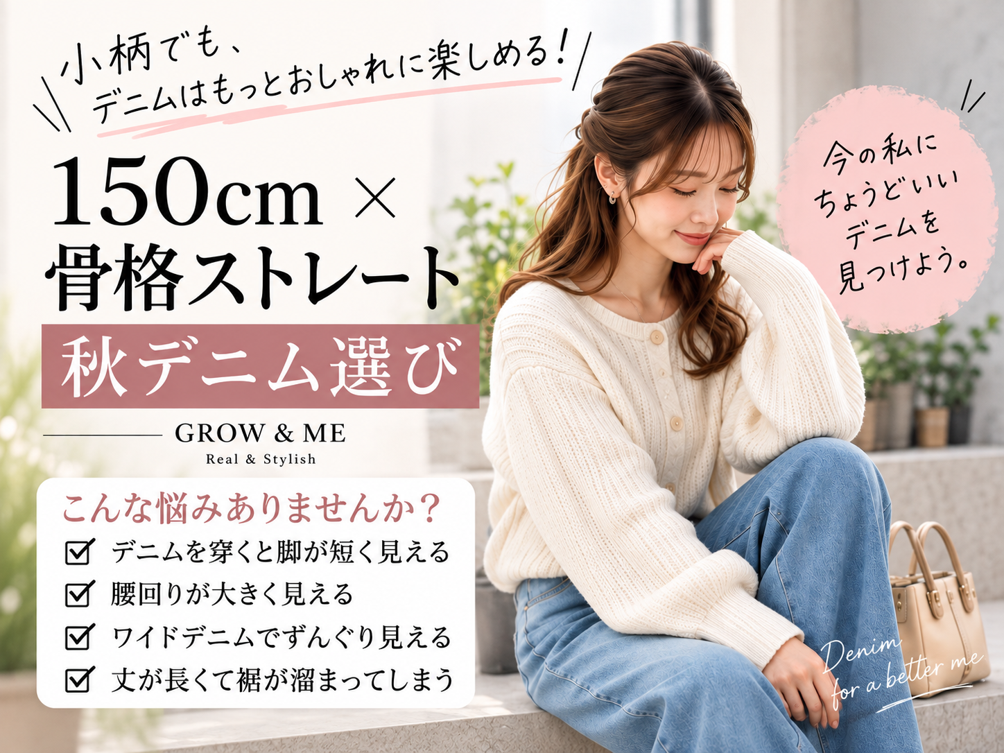 150cm×骨格ストレートの秋デニム選び|野暮ったく見せず、スタイルアップするコツ