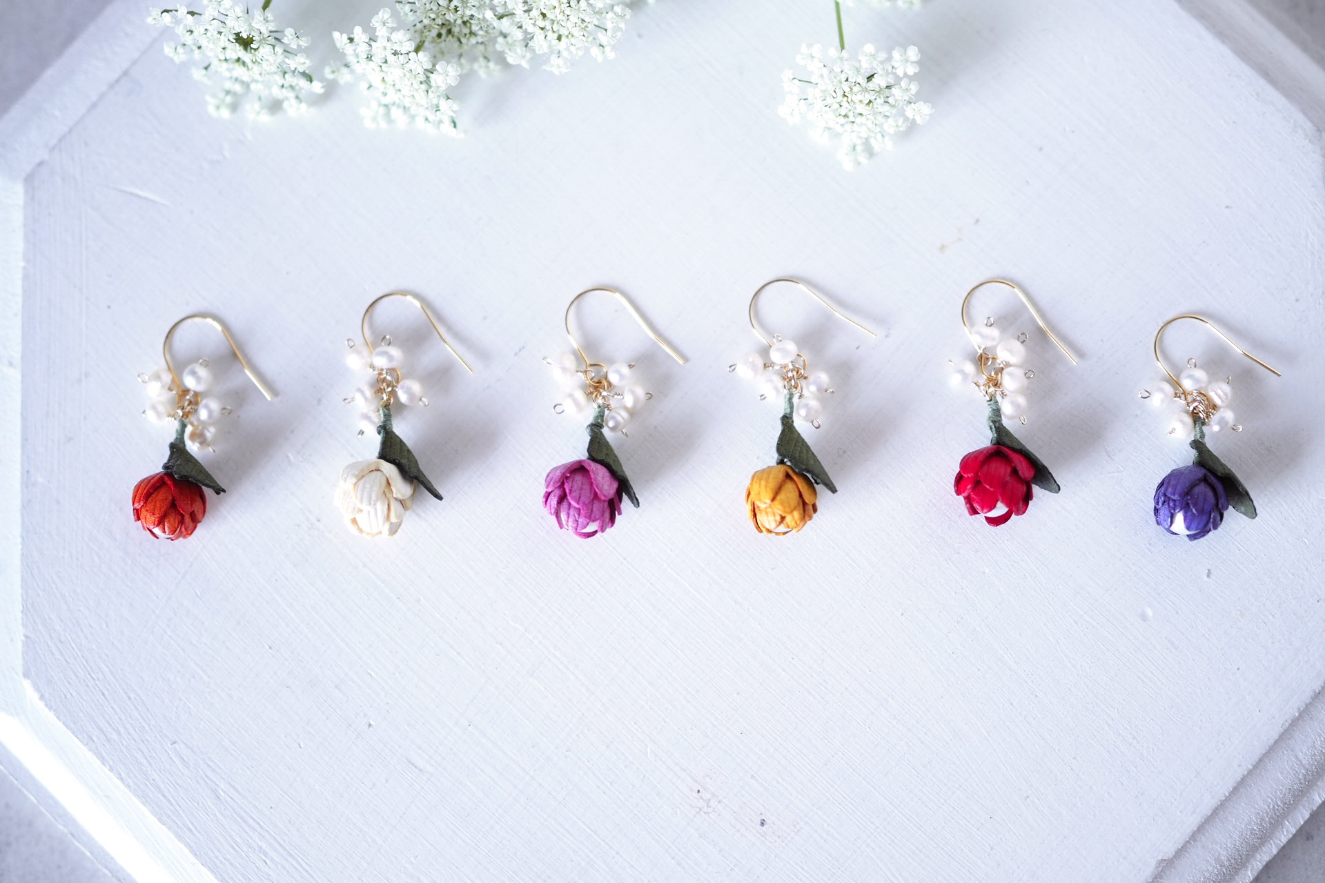 雪。春待ちピアスをつくりました