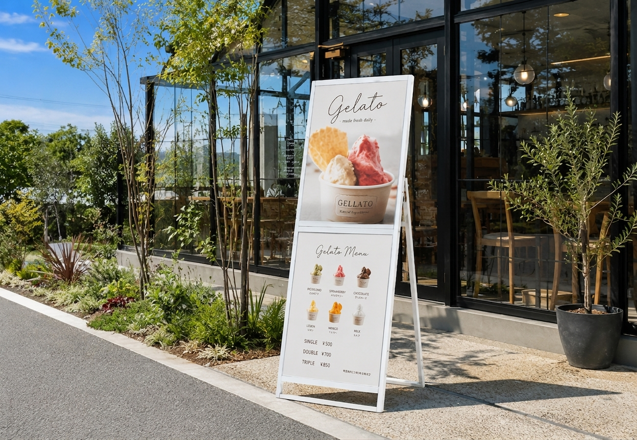 【集客2倍!?】上下2段で魅せる「フラットオープンスタンド看板 コンビ」の超効果的な店頭活用術