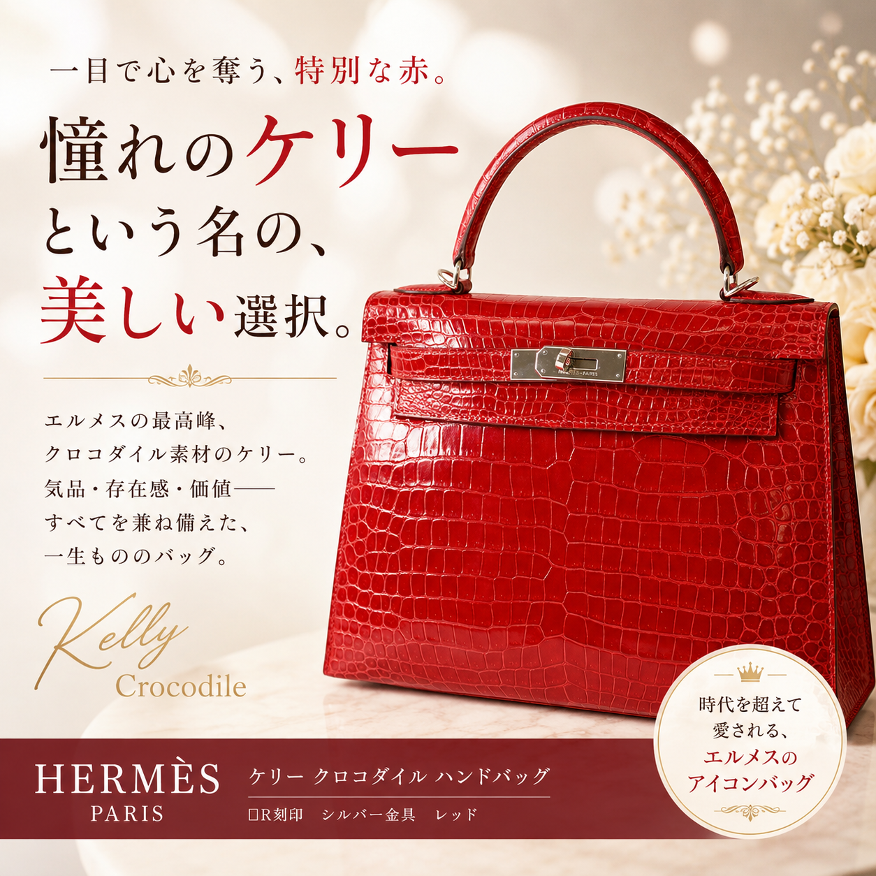 Hermès エルメス ケリー 28 セリエ ポロサス | 一目で心を奪われる、特別な赤。