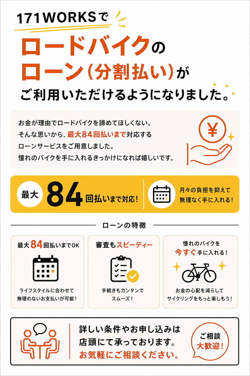 171WORKSでロードバイクのローンを始めました
