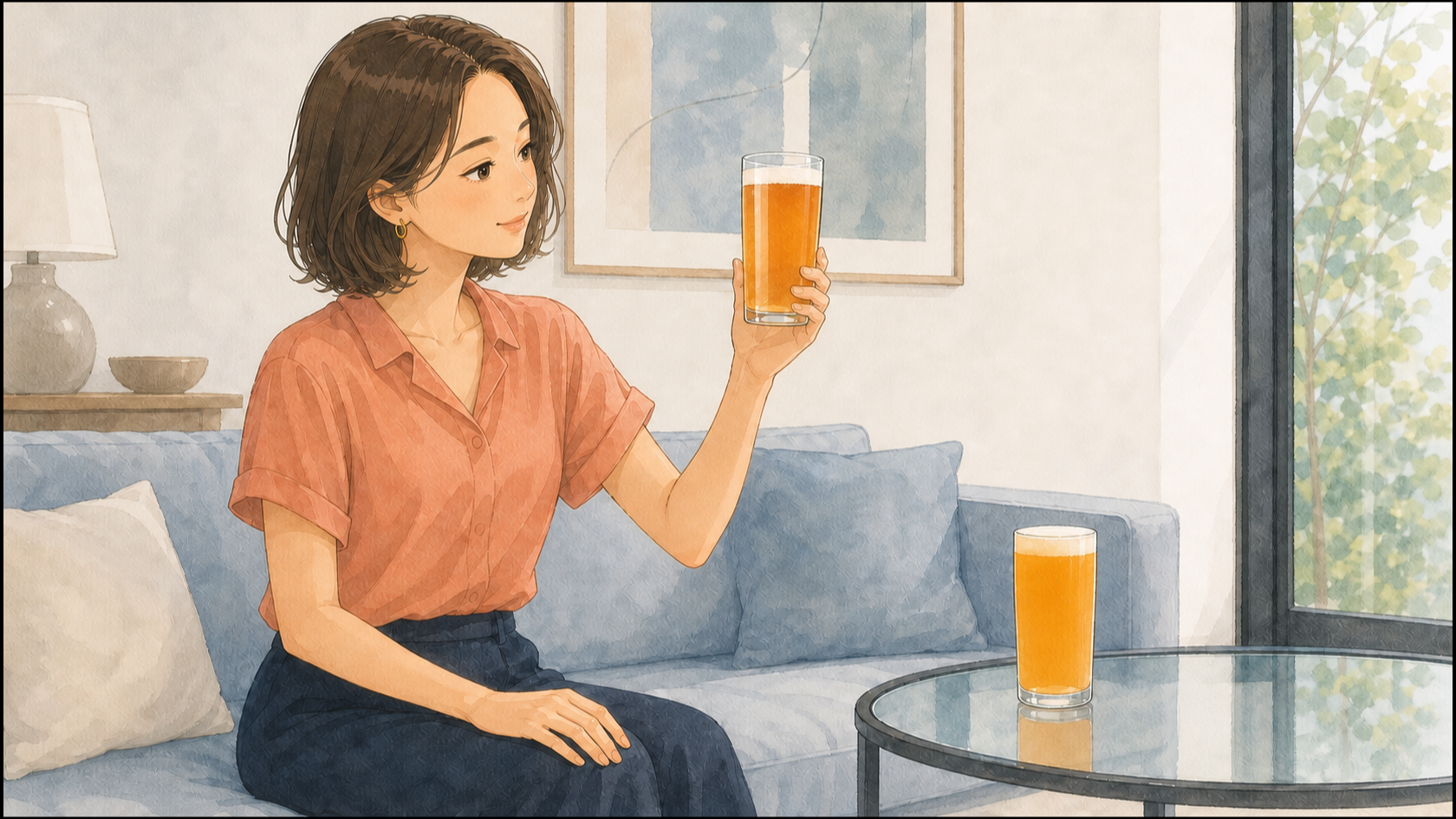 同じオレンジでも、透け方が違う。2本のひみつビールを見比べる