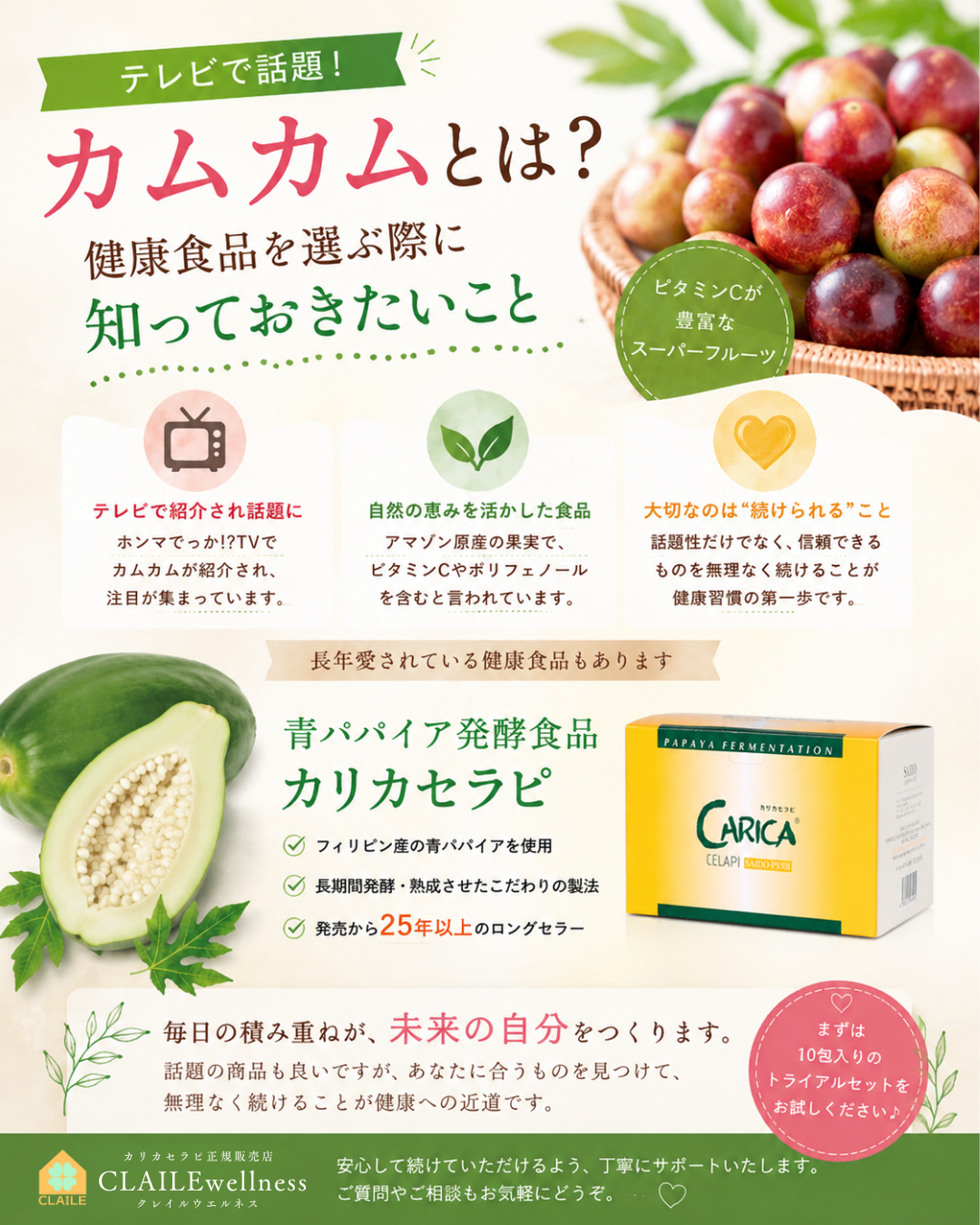 テレビで話題の「カムカム」とは？健康食品選びで大切なこと