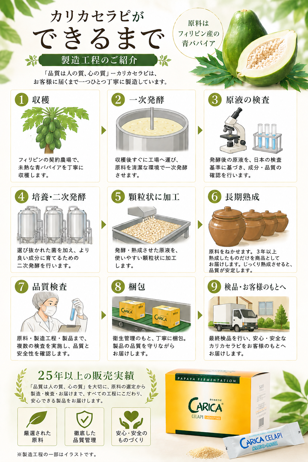 カリカセラピができるまで ～青パパイアから製品になるまでの製造工程をご紹介～