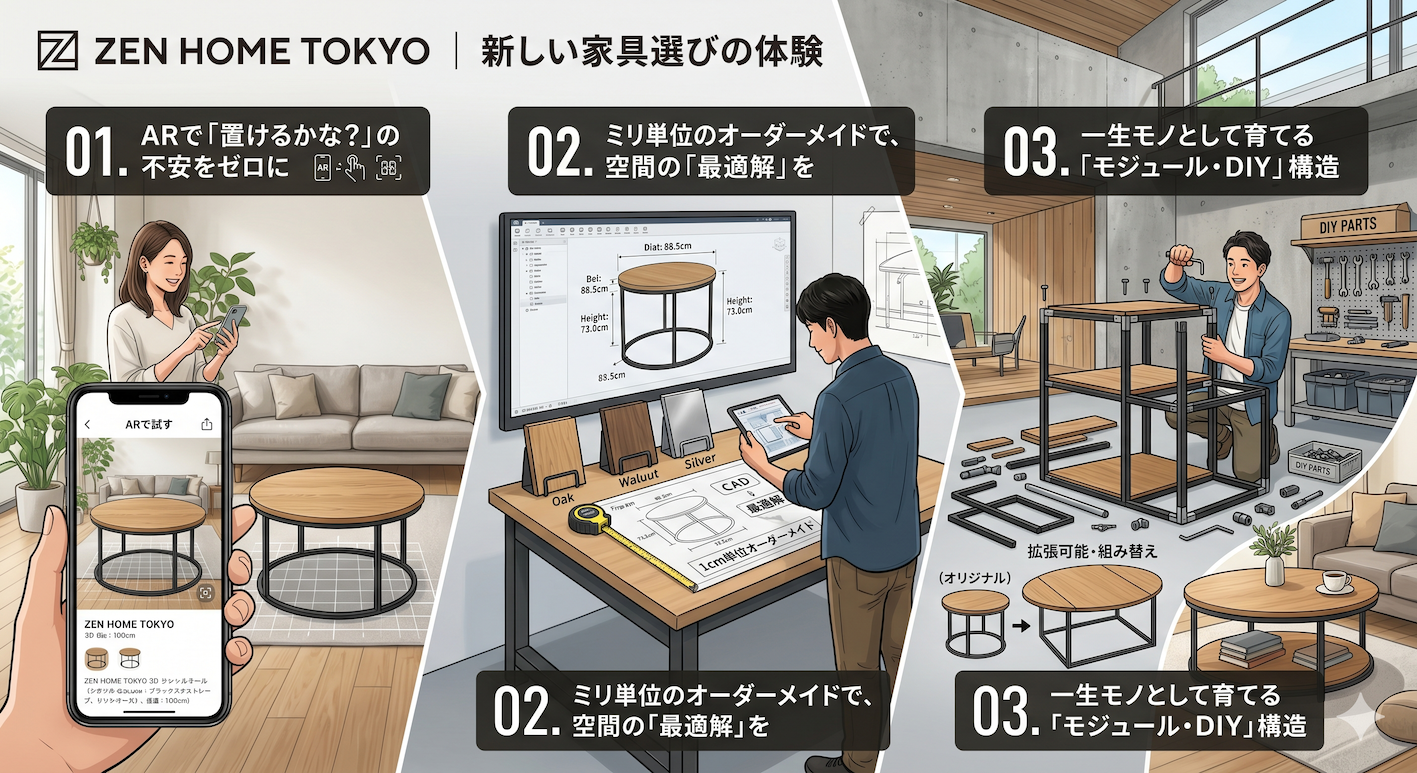 ZEN HOME TOKYOが選ばれる3つの理由 〜AR・サイズオーダー・DIYで叶える理想の空間〜