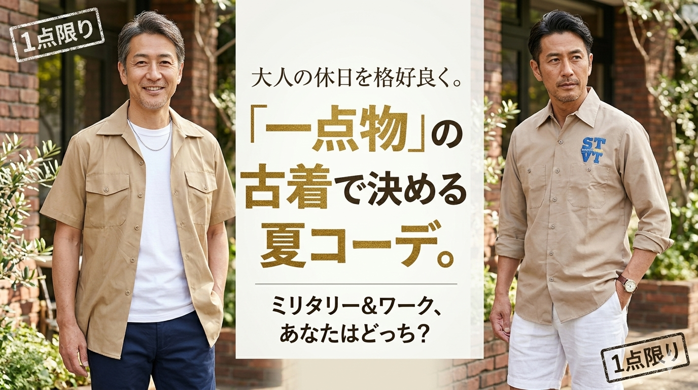 40代の夏を男らしく、品よく。2000年代のワーク&ミリタリー古着でつくる、大人の休日抜け感。