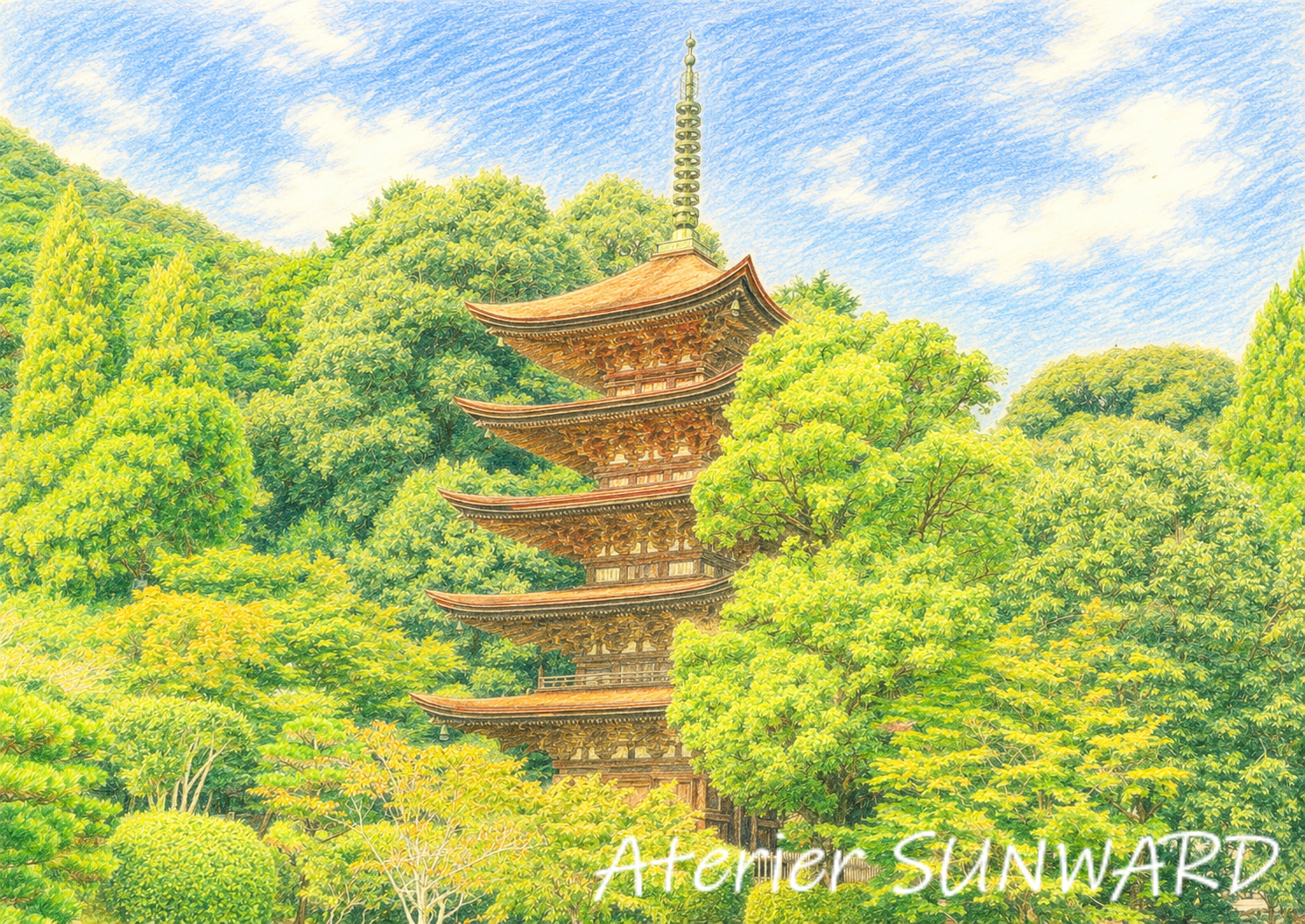 【新作】新緑の瑠璃光寺・五重の塔