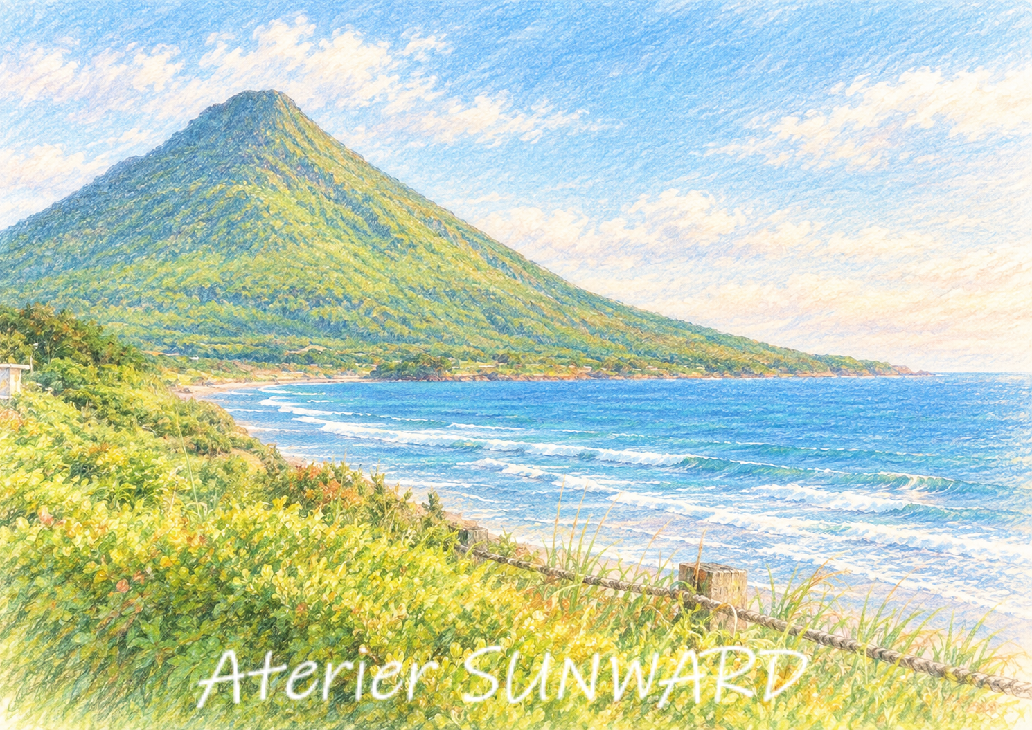 【新作】青い空と海と薩摩富士