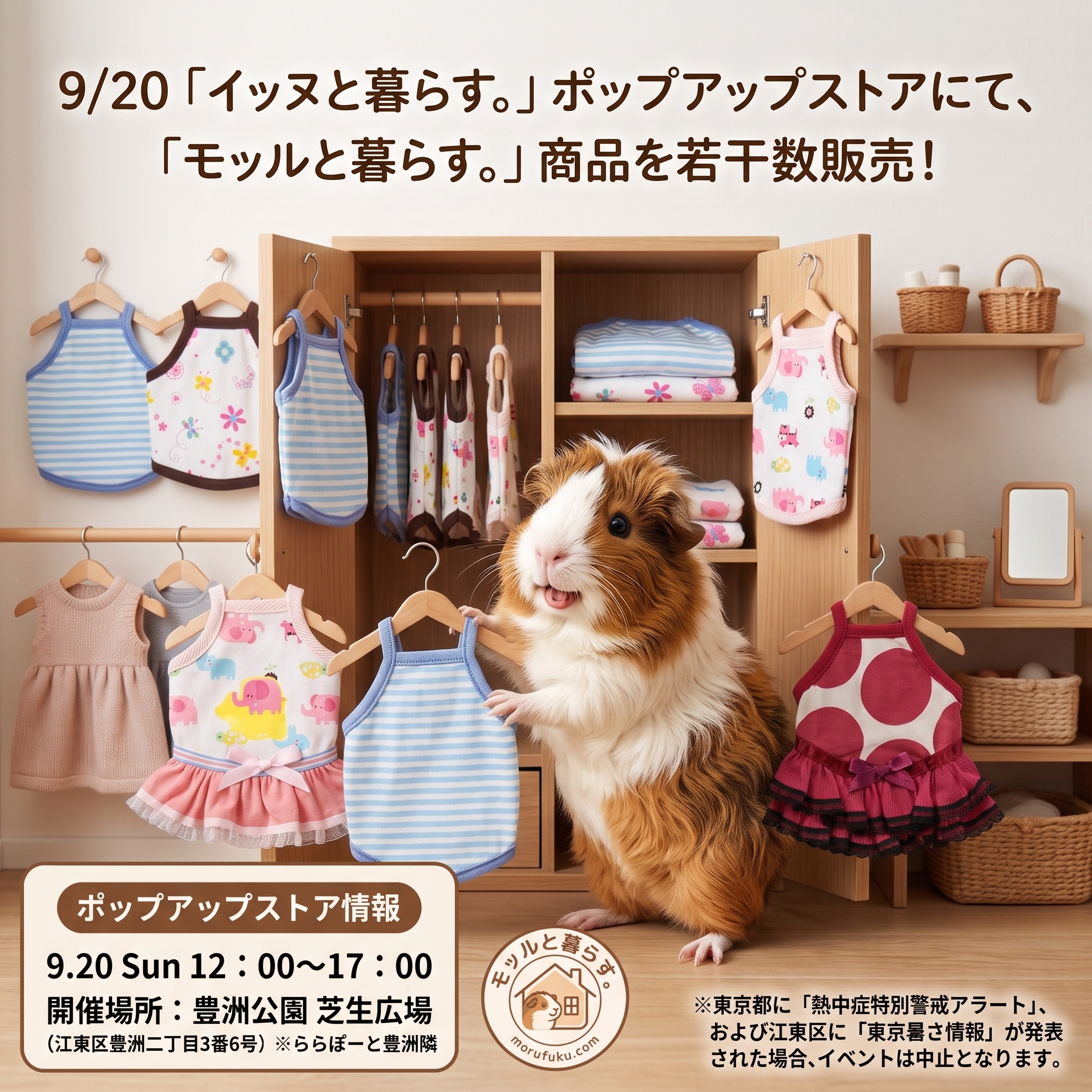 9/20 豊洲スタイルマーケット「イッヌと暮らす。」ブースにてモル服を若干数販売！