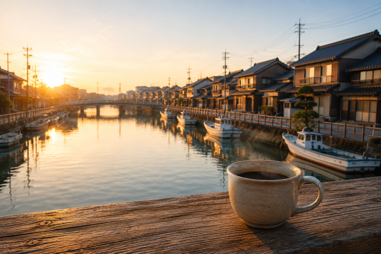 射水・内川と朝の珈琲